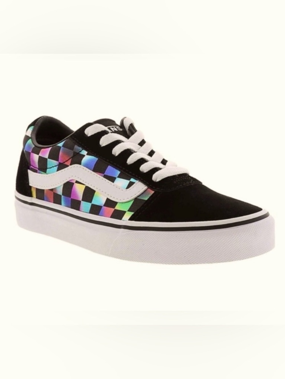 Vans Ward Black & Rainbow Iridescent Checkered Sneakers Womens Size 8.5 NIB